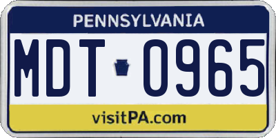 PA license plate MDT0965