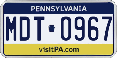 PA license plate MDT0967