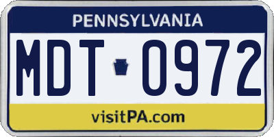 PA license plate MDT0972