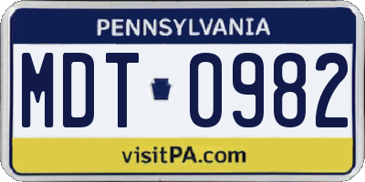 PA license plate MDT0982