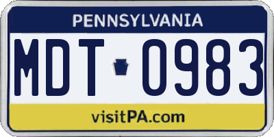 PA license plate MDT0983
