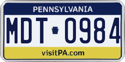 PA license plate MDT0984