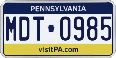 PA license plate MDT0985