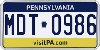 PA license plate MDT0986
