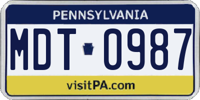 PA license plate MDT0987