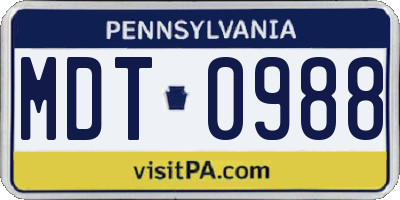 PA license plate MDT0988
