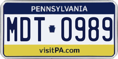 PA license plate MDT0989