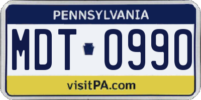 PA license plate MDT0990