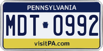 PA license plate MDT0992