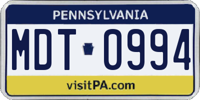 PA license plate MDT0994