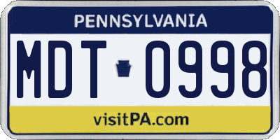 PA license plate MDT0998