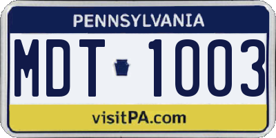 PA license plate MDT1003