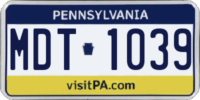 PA license plate MDT1039