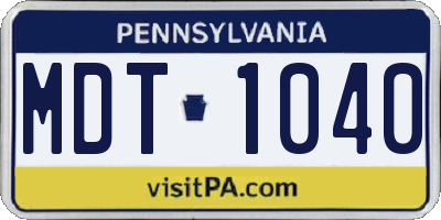 PA license plate MDT1040