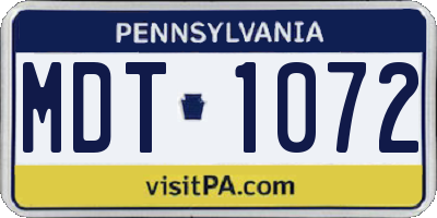 PA license plate MDT1072