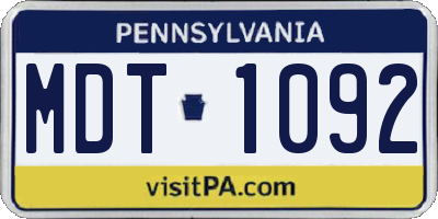 PA license plate MDT1092