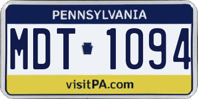 PA license plate MDT1094