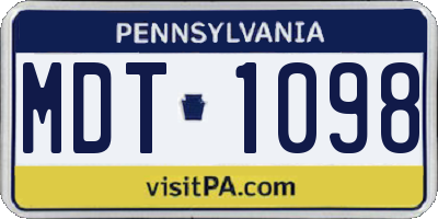PA license plate MDT1098