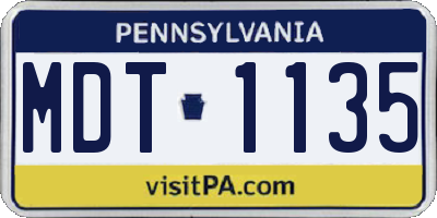 PA license plate MDT1135