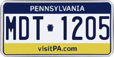 PA license plate MDT1205