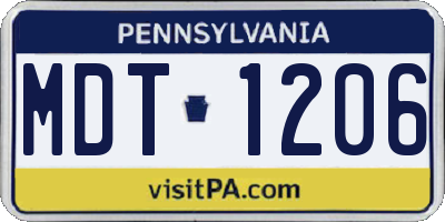 PA license plate MDT1206
