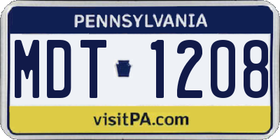 PA license plate MDT1208