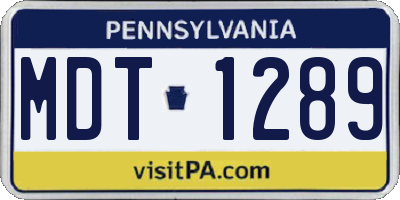PA license plate MDT1289