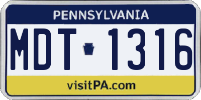 PA license plate MDT1316