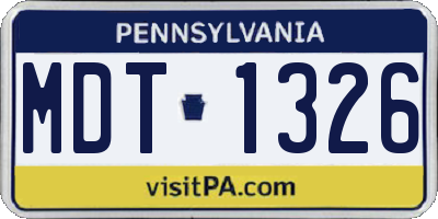 PA license plate MDT1326