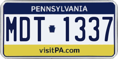 PA license plate MDT1337