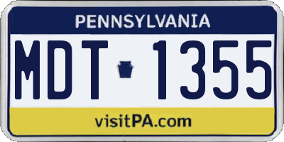 PA license plate MDT1355