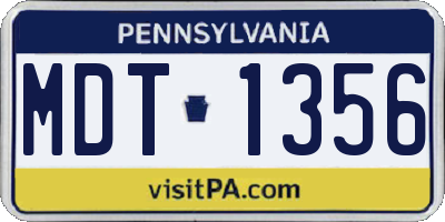PA license plate MDT1356