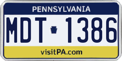 PA license plate MDT1386