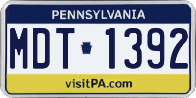 PA license plate MDT1392