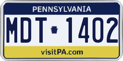 PA license plate MDT1402