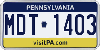 PA license plate MDT1403