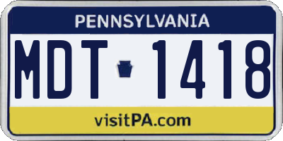 PA license plate MDT1418