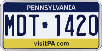 PA license plate MDT1420
