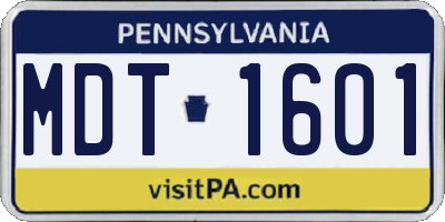 PA license plate MDT1601