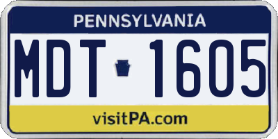 PA license plate MDT1605