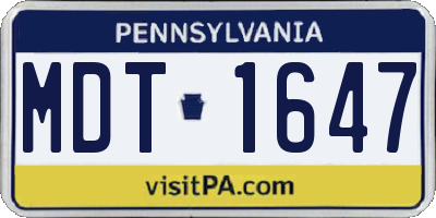 PA license plate MDT1647