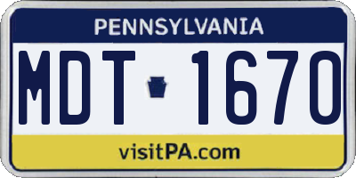 PA license plate MDT1670