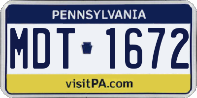 PA license plate MDT1672