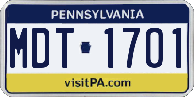 PA license plate MDT1701