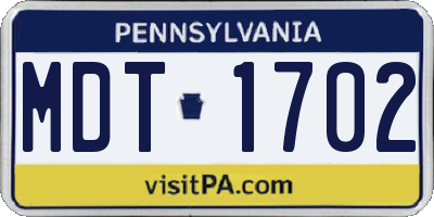 PA license plate MDT1702
