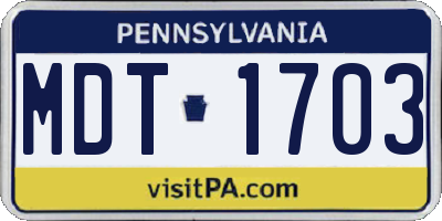 PA license plate MDT1703