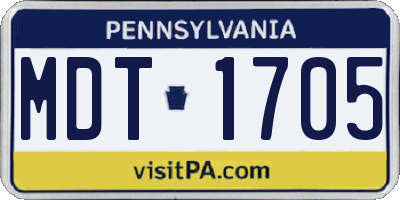 PA license plate MDT1705