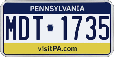 PA license plate MDT1735