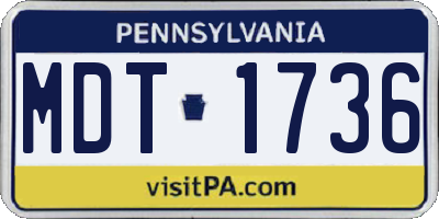 PA license plate MDT1736