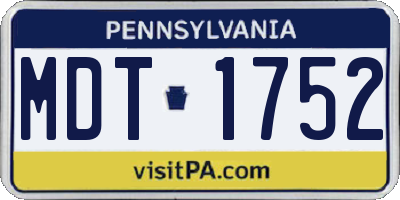 PA license plate MDT1752